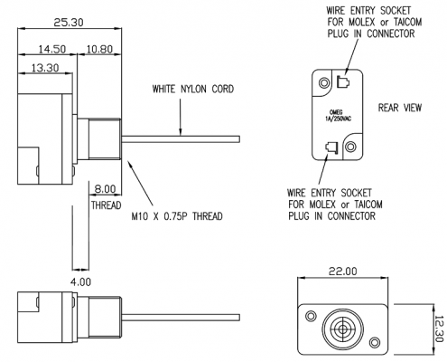 PULL CORD CABLE ENTRY dimensions