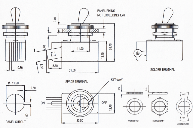 Toggle Switches 2 Amp rated, positive snap action
